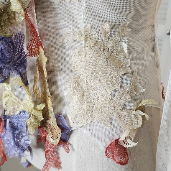 💥WOW! MANDALAY Fairy Sheer Appliqué Ruffled Collar Blouse Top Embellished Y2k - Picture 9 of 16